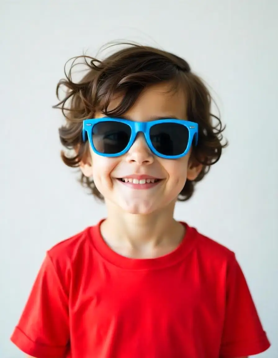 Niño con gafas de sol azules